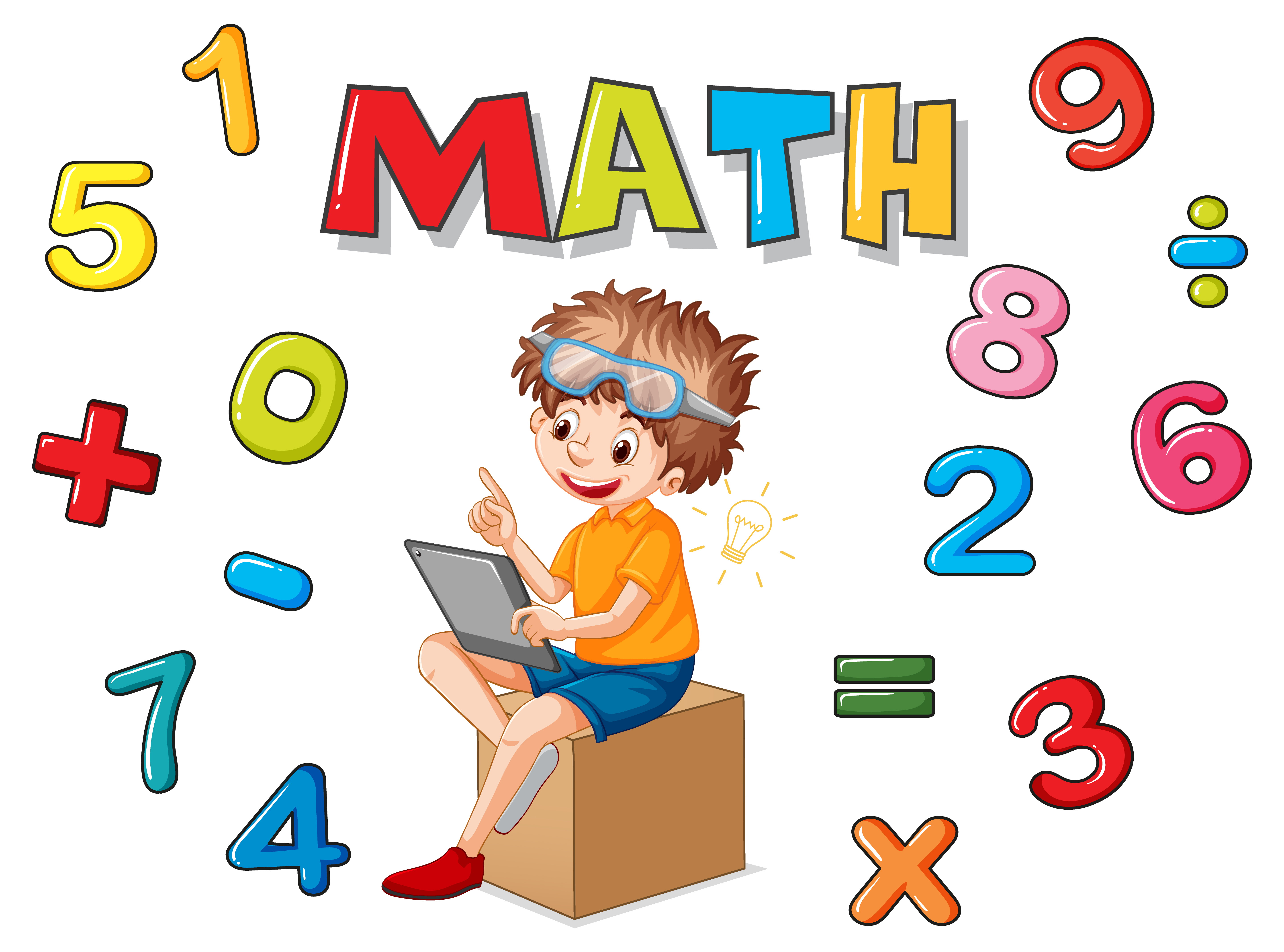 Number 0 to 9 with math symbols